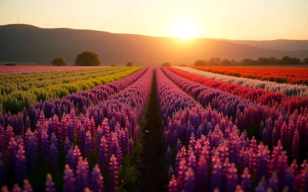 British flower farm during golden hour