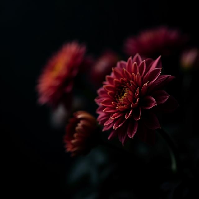 Artistic close up of seasonal British flowers on a dark background